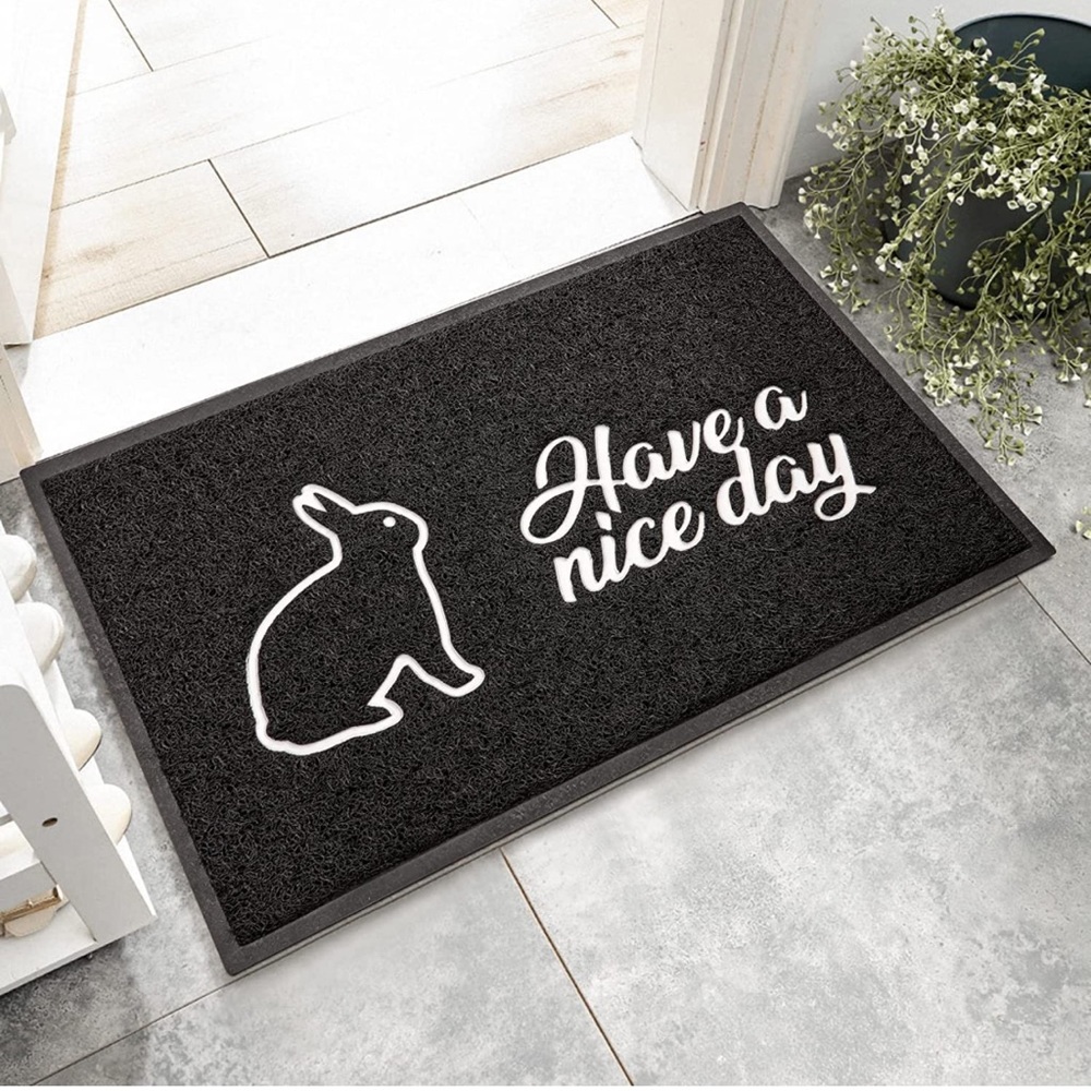 Door Mat Bunny Welcome Outdoor Rug.Have a Nice Day, 28.7x17 inch, Black